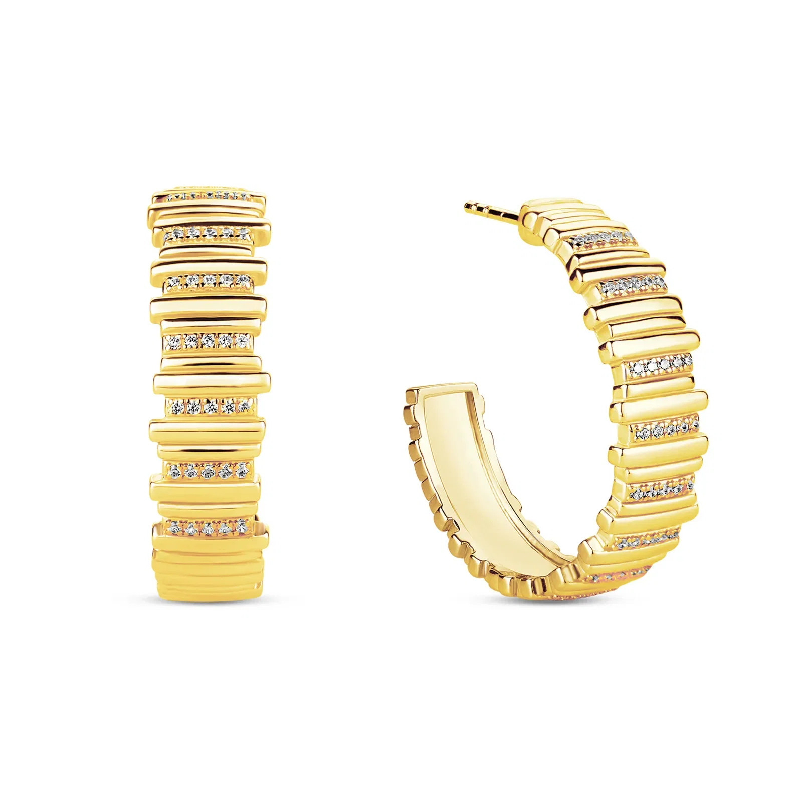 Argola Life Dunas em Prata 925 com Banho de Ouro Amarelo 18k e Pedras Incolores, 30,5mm