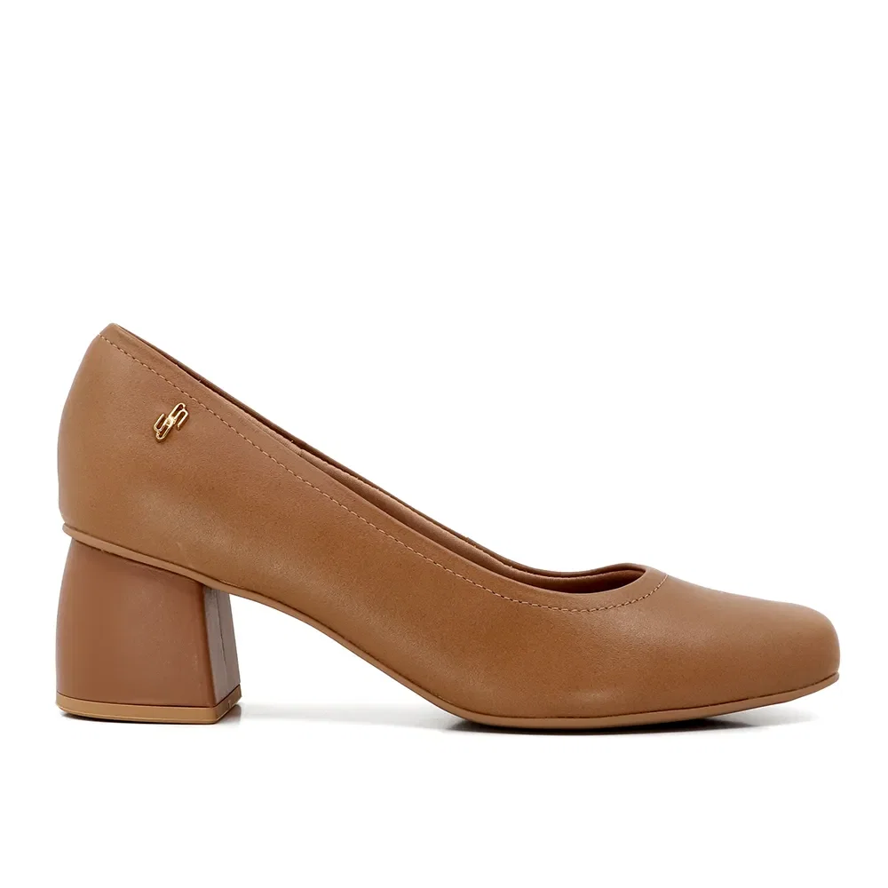 Scarpin Marrom Salto Bloco Couro Bico Quadrado — imagem 1