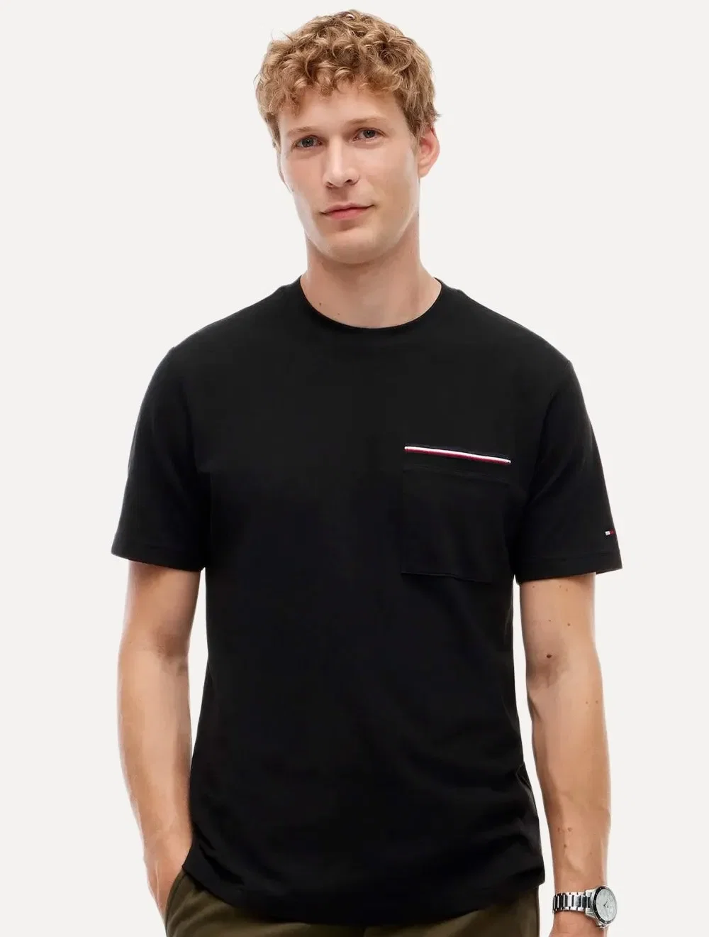 Camiseta Tommy Hilfiger Masculina Regular Piquet Pocket Preto — imagem 1