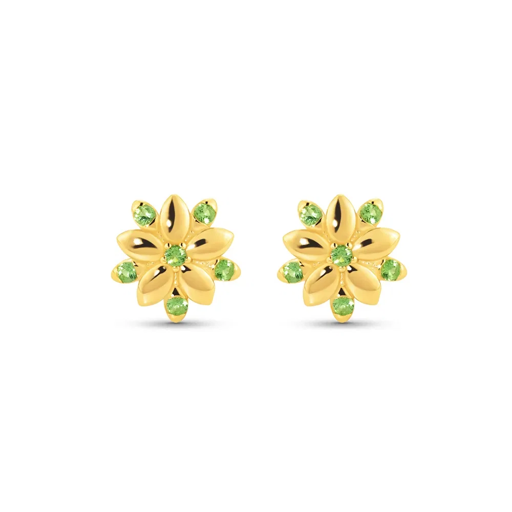 Brinco Life Botânica com Banho Ouro Amarelo Cravejado Verde