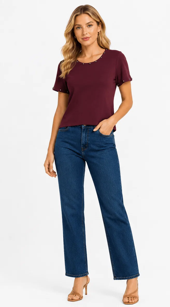 Blusa Malha Manga Curta - Vinho — imagem 1