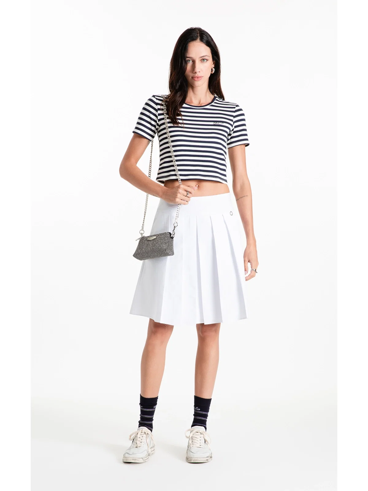 Saia Galles Pleats Midi Branco