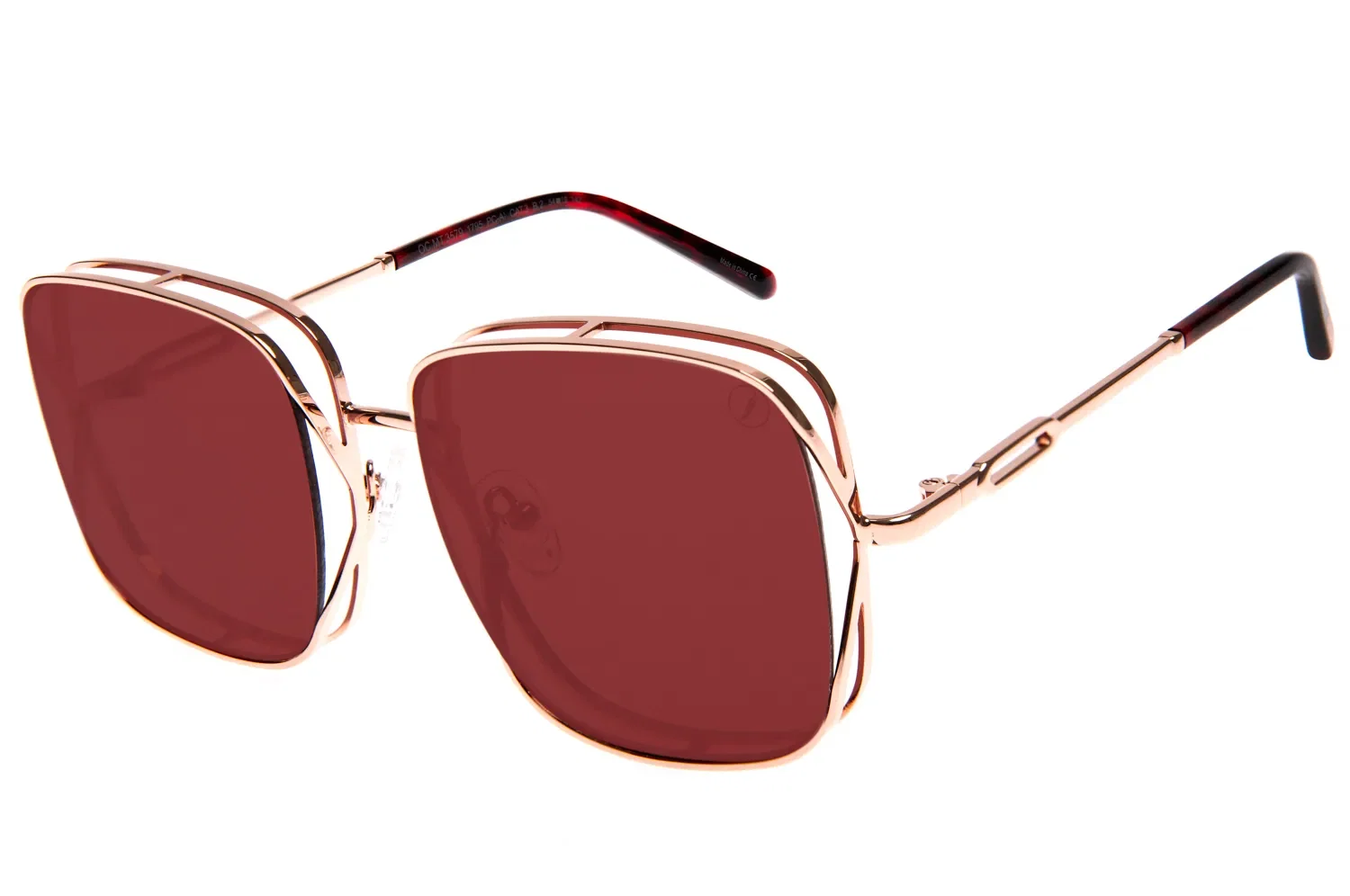 Óculos de Sol Feminino Gold Quadrado Flap Geometria Vinho — imagem 1