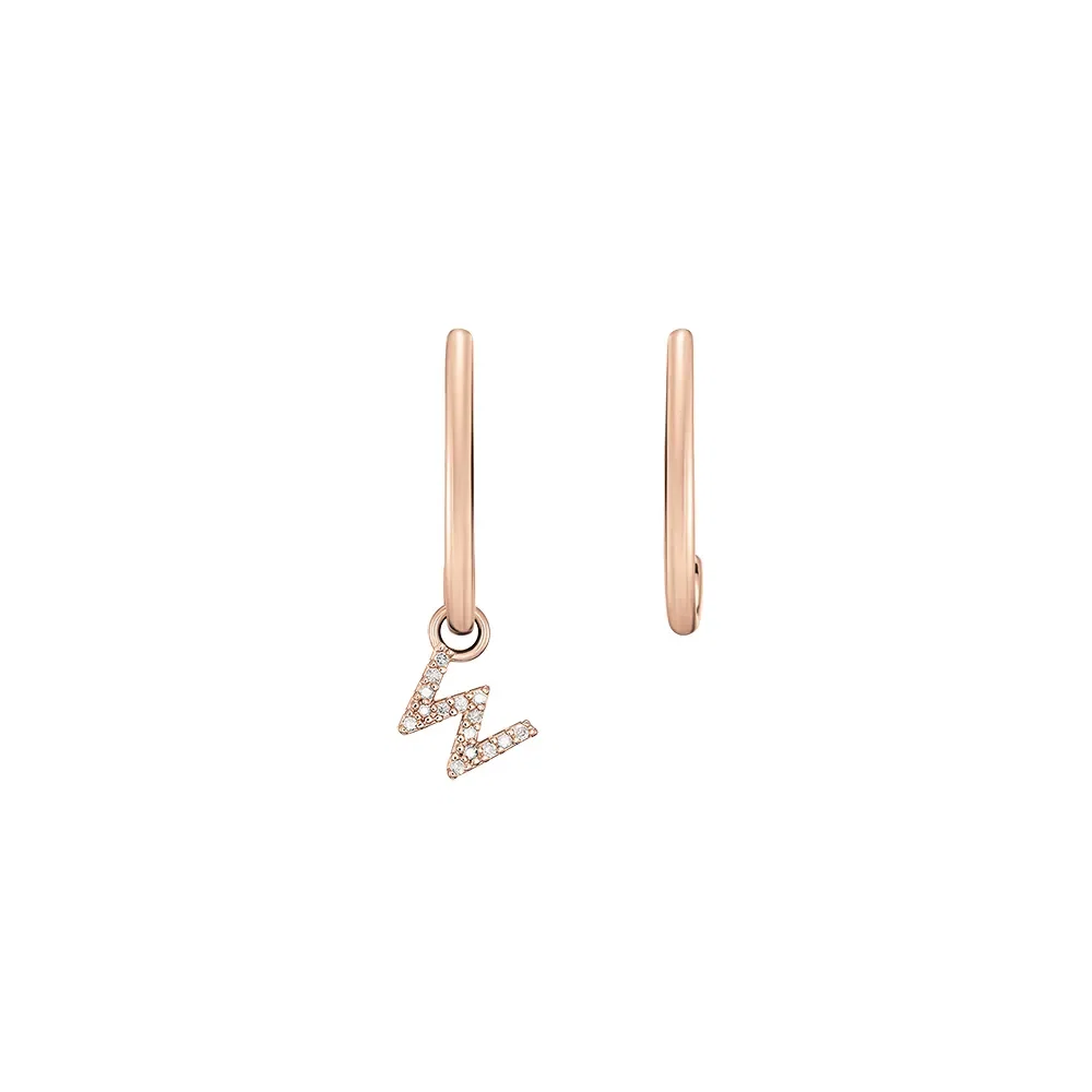 Brinco Letra W em Ouro Rosé 18k com Diamantes — imagem 1