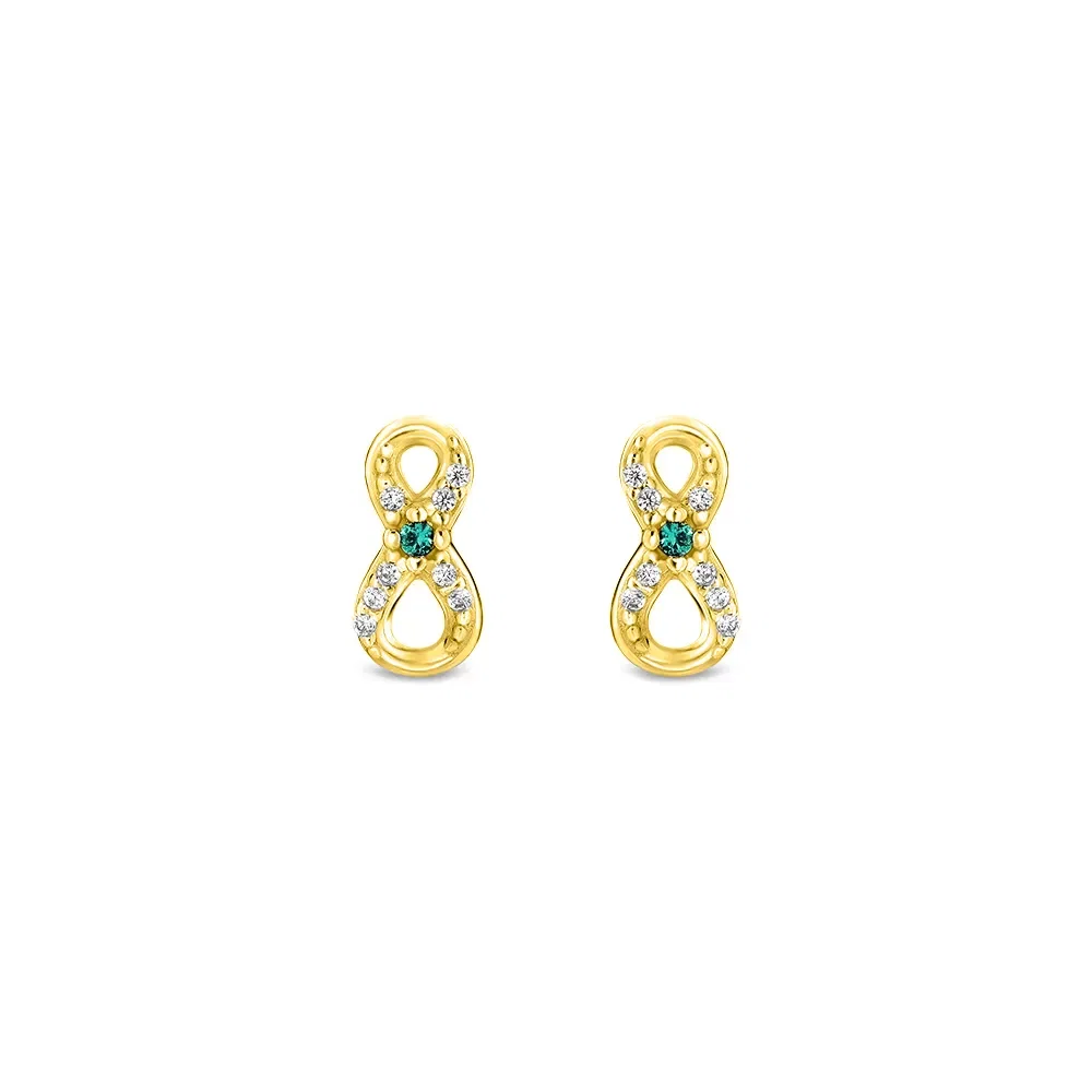 Brinco Life Patuás Infinito em Prata 925 com Banho de Ouro Amarelo 18k Cravejado