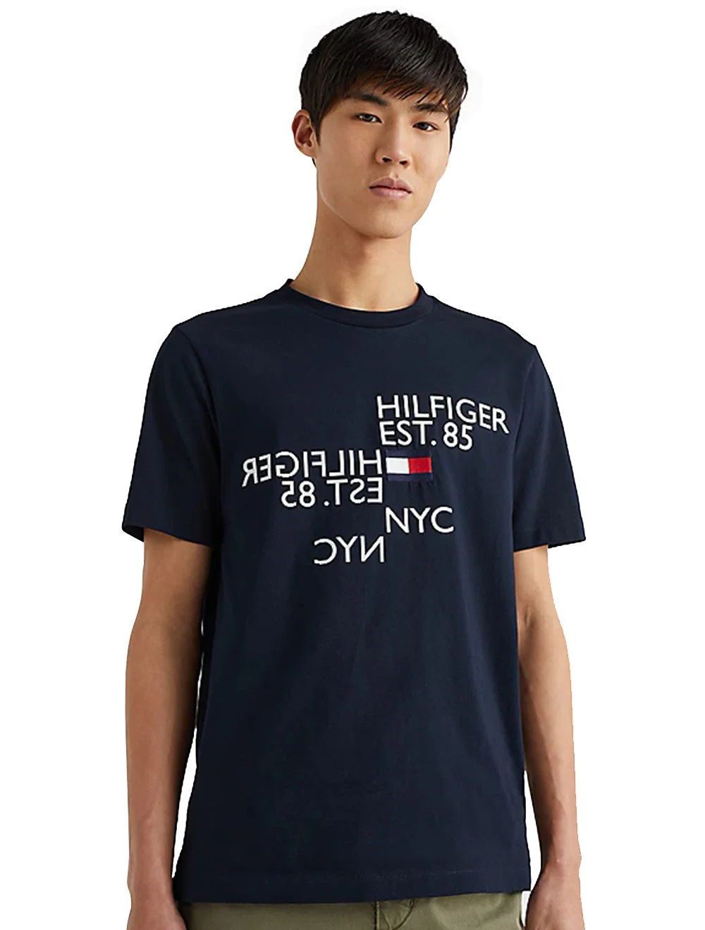 Camiseta Tommy Hilfiger Masculina Mirrored Graphic Tee Azul Marinho — imagem 1
