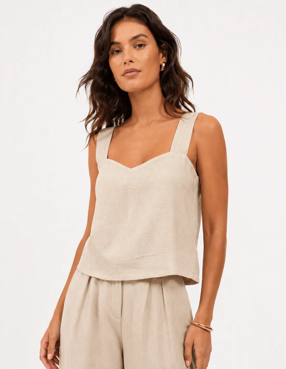 Blusa Alça Larga Decote Quadrado - Bege