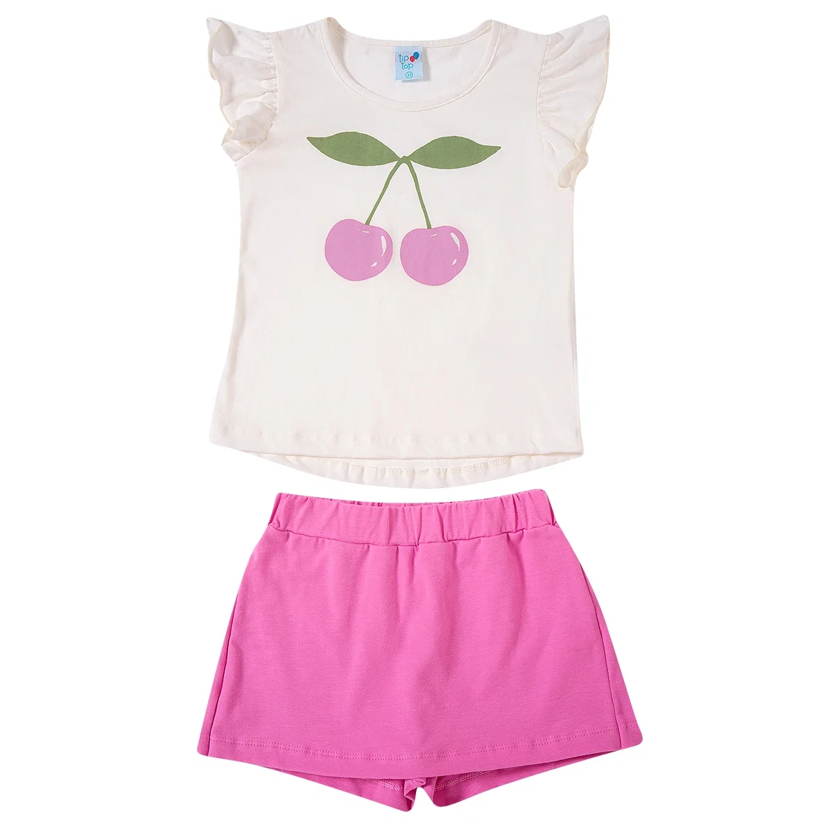 Conjunto Curto Toddler Cereja Meia Malha Tip Top