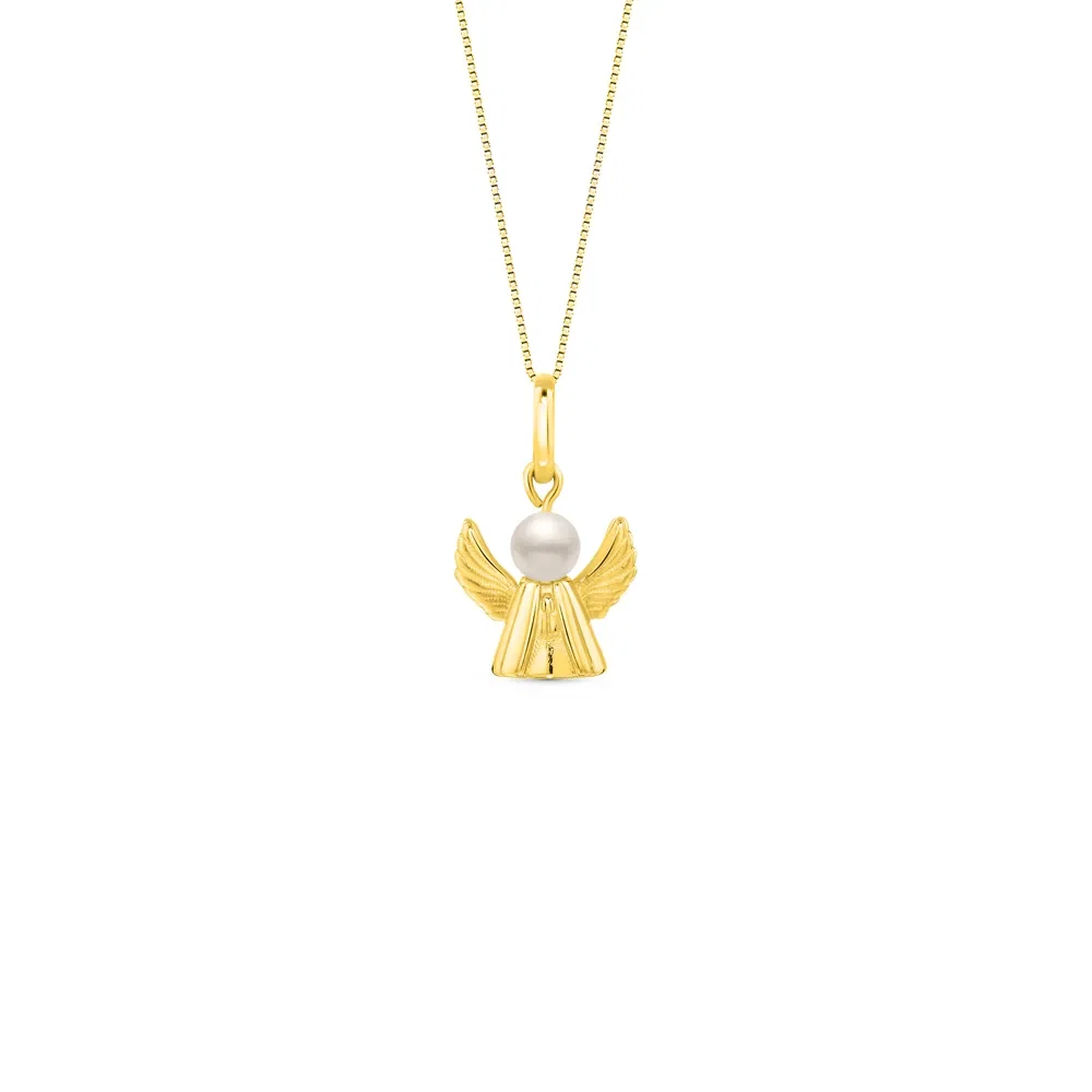 Pingente Religioso Anjo em Ouro Amarelo 18k com Pérola, 16mm