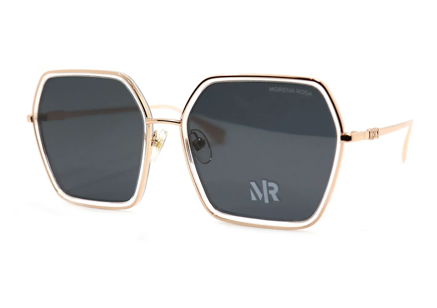 Óculos Morena Rosa Geometrico Detalhe Lente Dourado