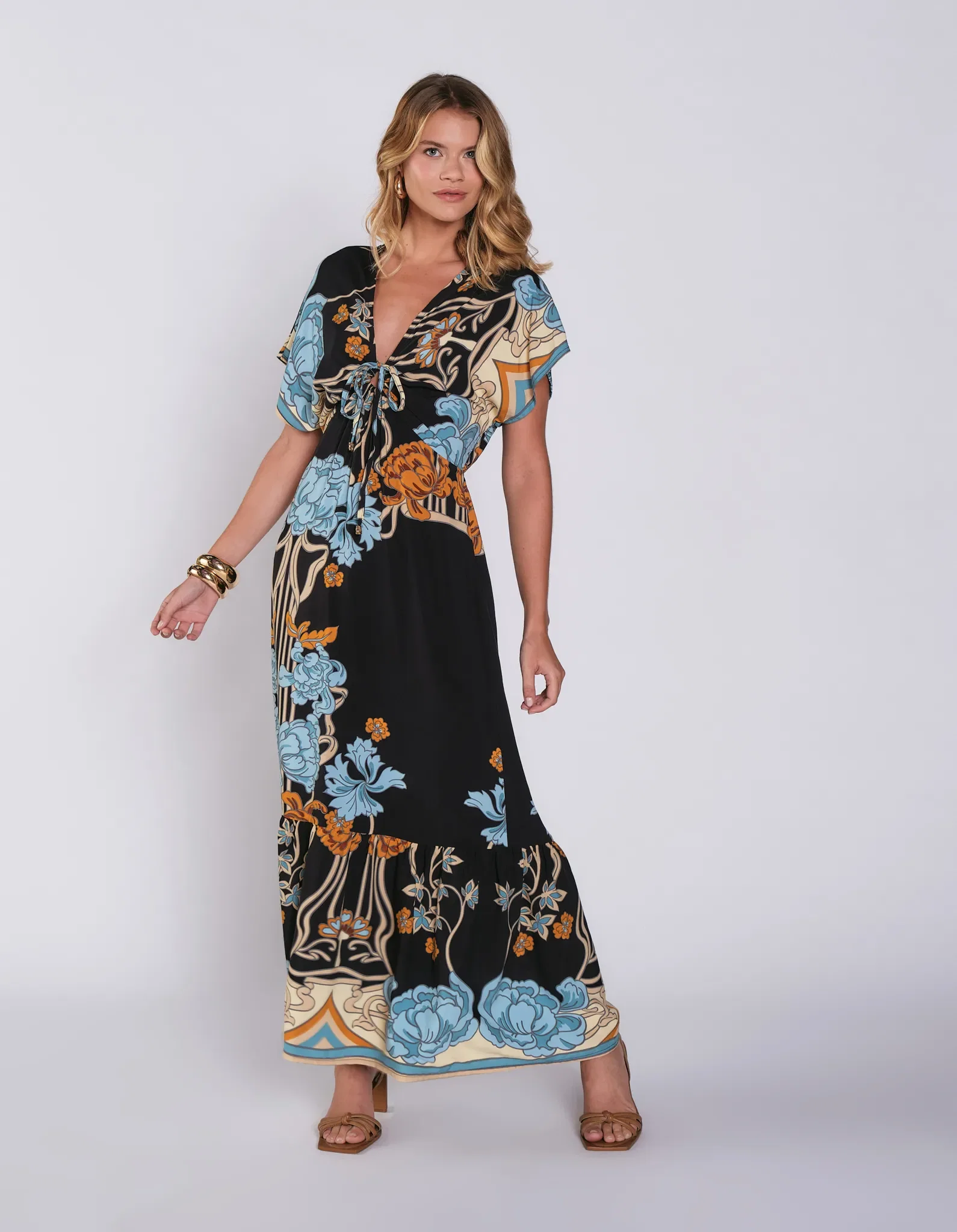 Vestido Estampado Barrado Romantico - Preto — imagem 1