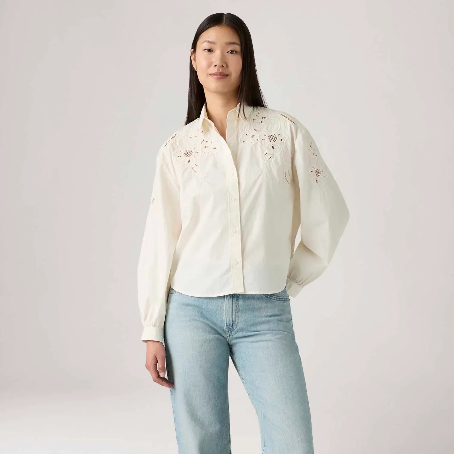 Blusa Levi's® Janie Holiday Manga Longa Off White