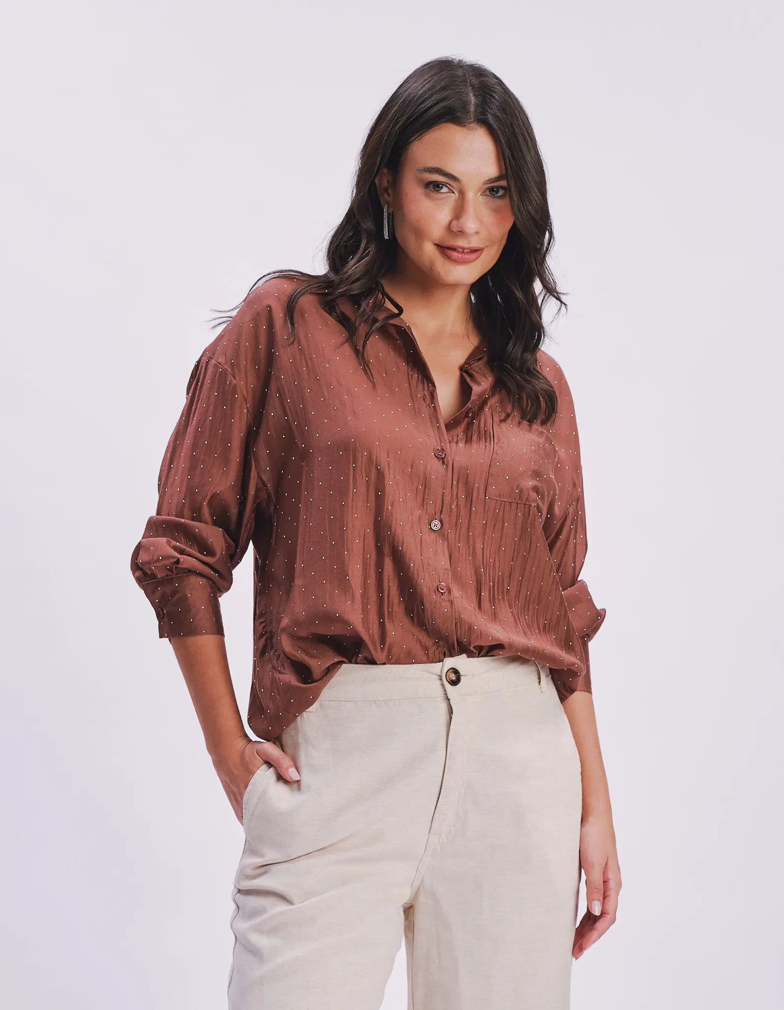 Camisa Manga Longa Brilhos - Caramelo — imagem 1