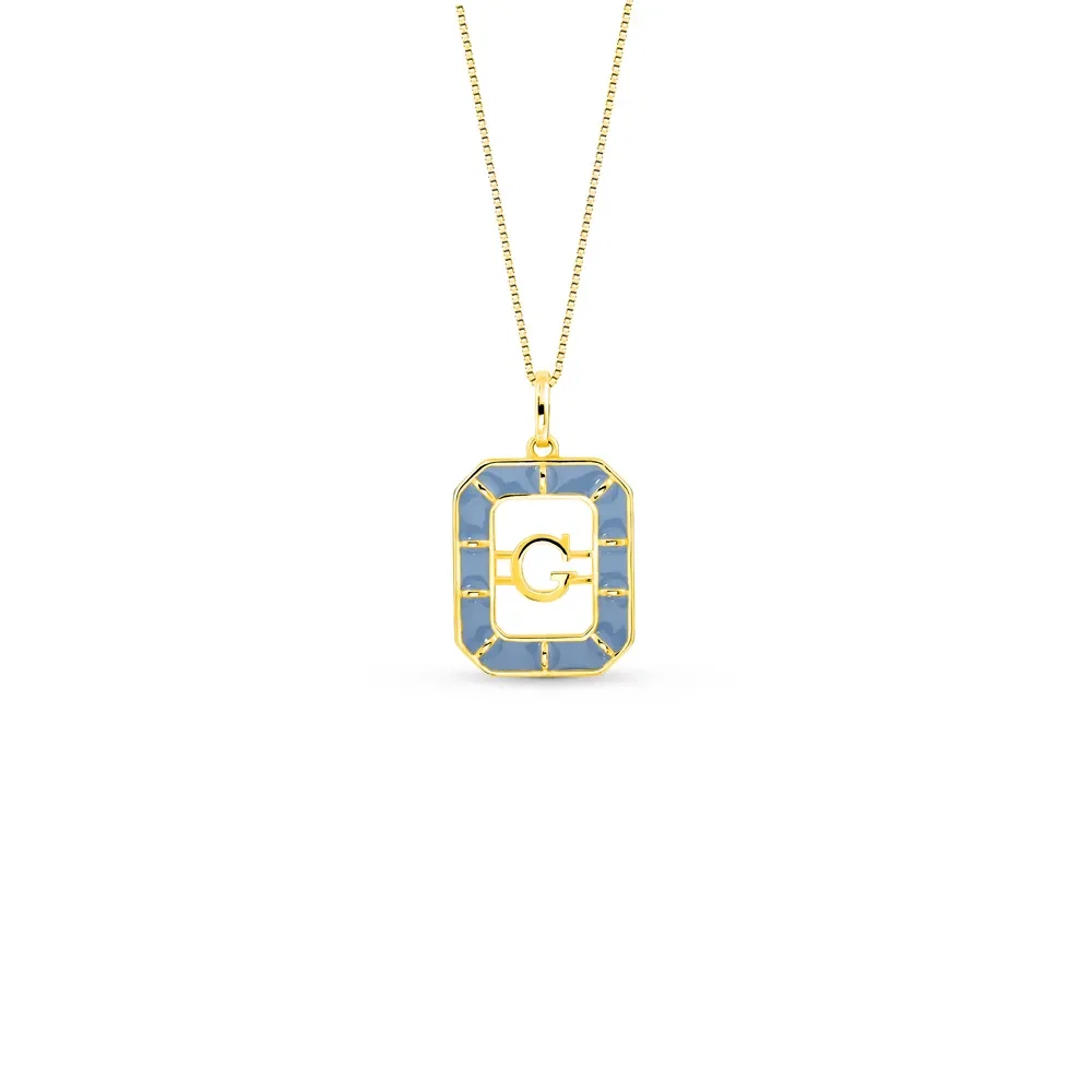Pingente Alfabeto Letra G em Ouro Amarelo 18k com Esmalte, 14mm