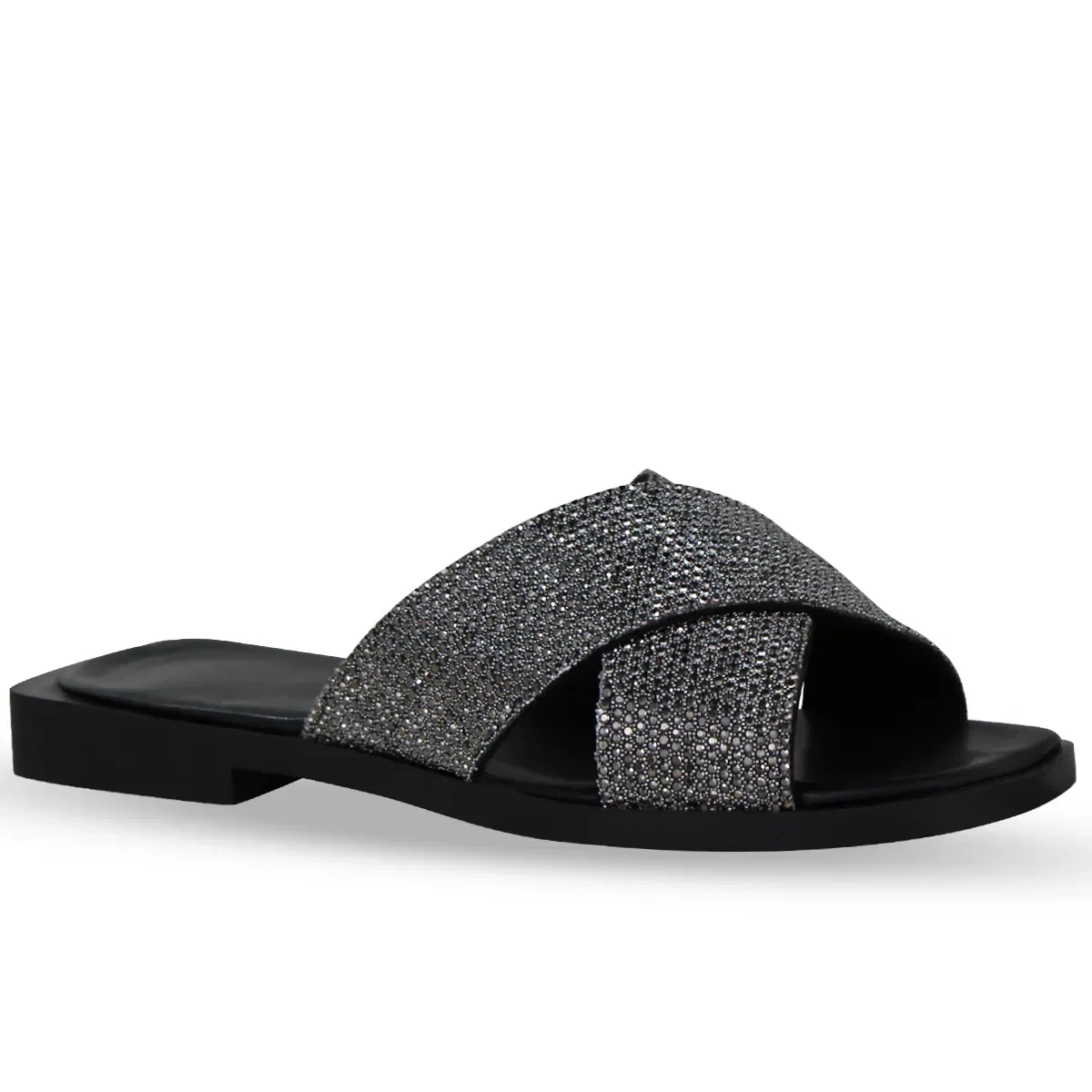 Sandália Rasteira Strass Preto — imagem 1
