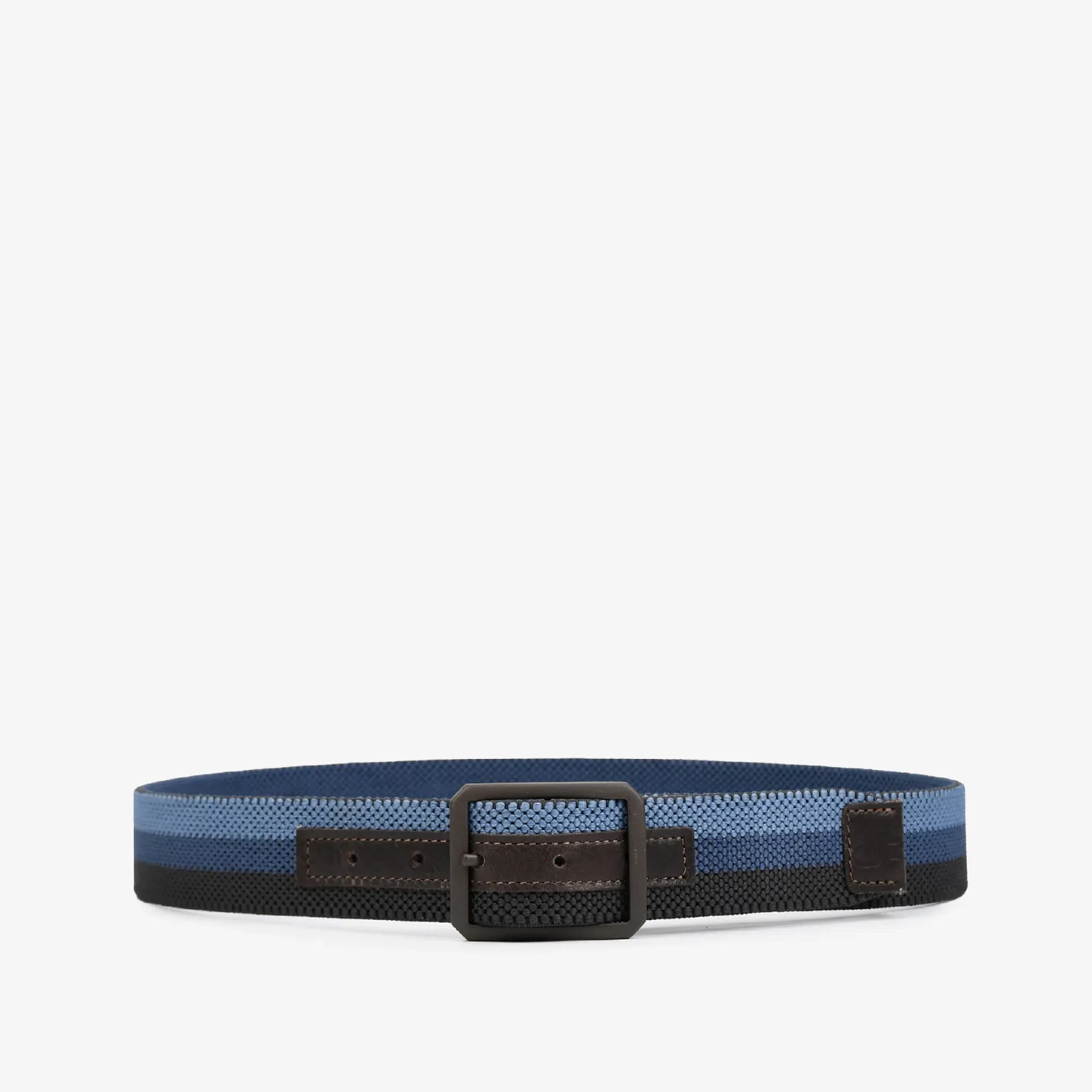 Cinto Masculino Gorgurão Listrado Azul Couro Marrom
