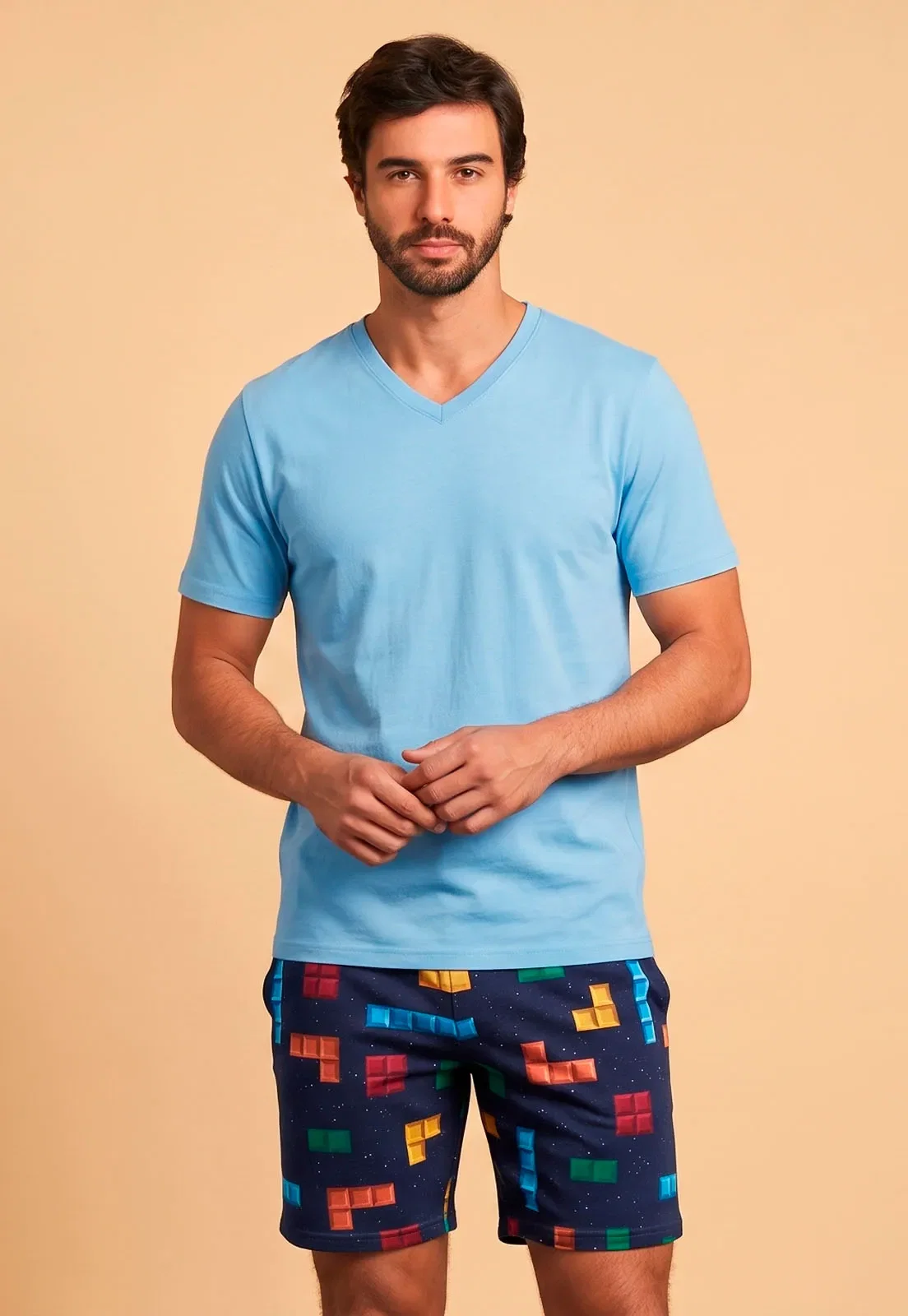 Pijama de Viscose Stretch Digital e Shorts de Viscose e Supermicro