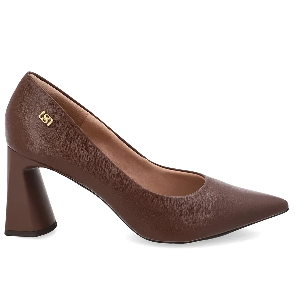 Scarpin Em Couro Marrom Anis Bico Fino — imagem 1