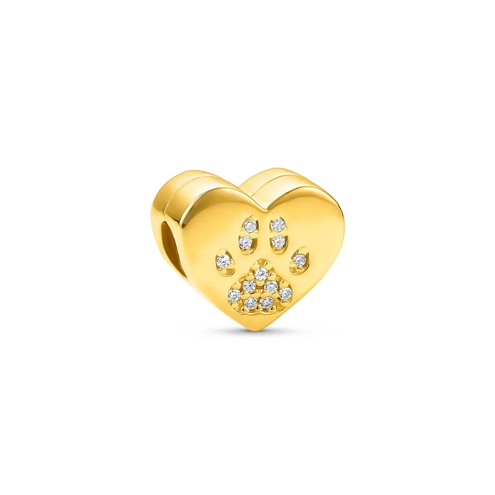 Separador Life Animal Coração e Patinha em Prata 925 com Banho de Ouro Amarelo 18k e Pedras Incolores — imagem 1