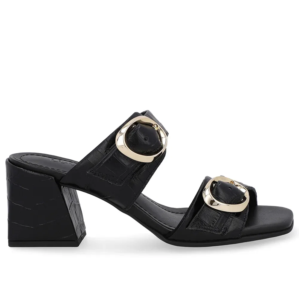 Tamanco Salto Bloco Couro Croco Preto — imagem 1