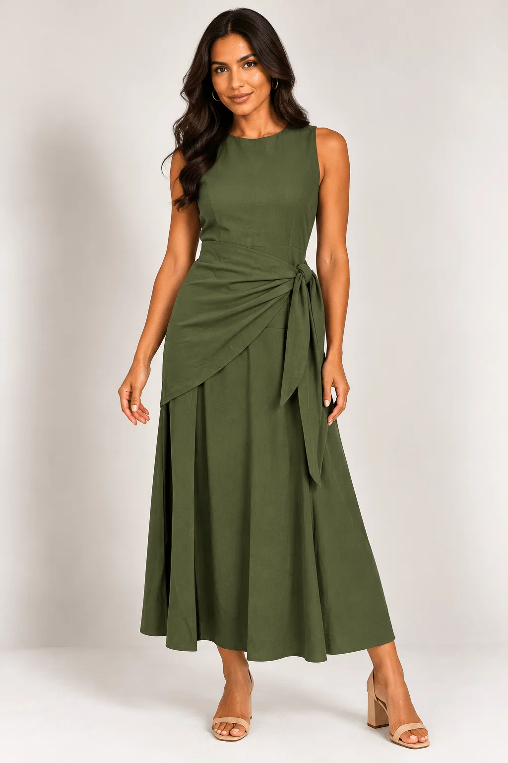 Vestido Midi Detalhe Lenço Amarração - Verde