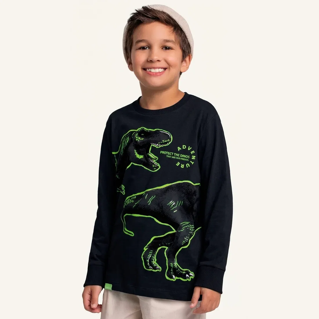 Camiseta manga longa em meia malha dino