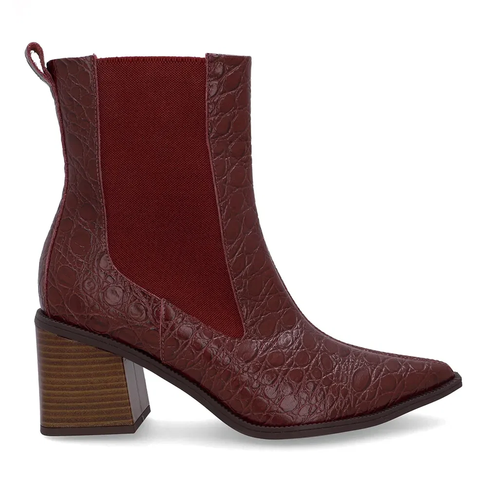 Bota Vermelha Couro Croco Bico Fino Elástico — imagem 1