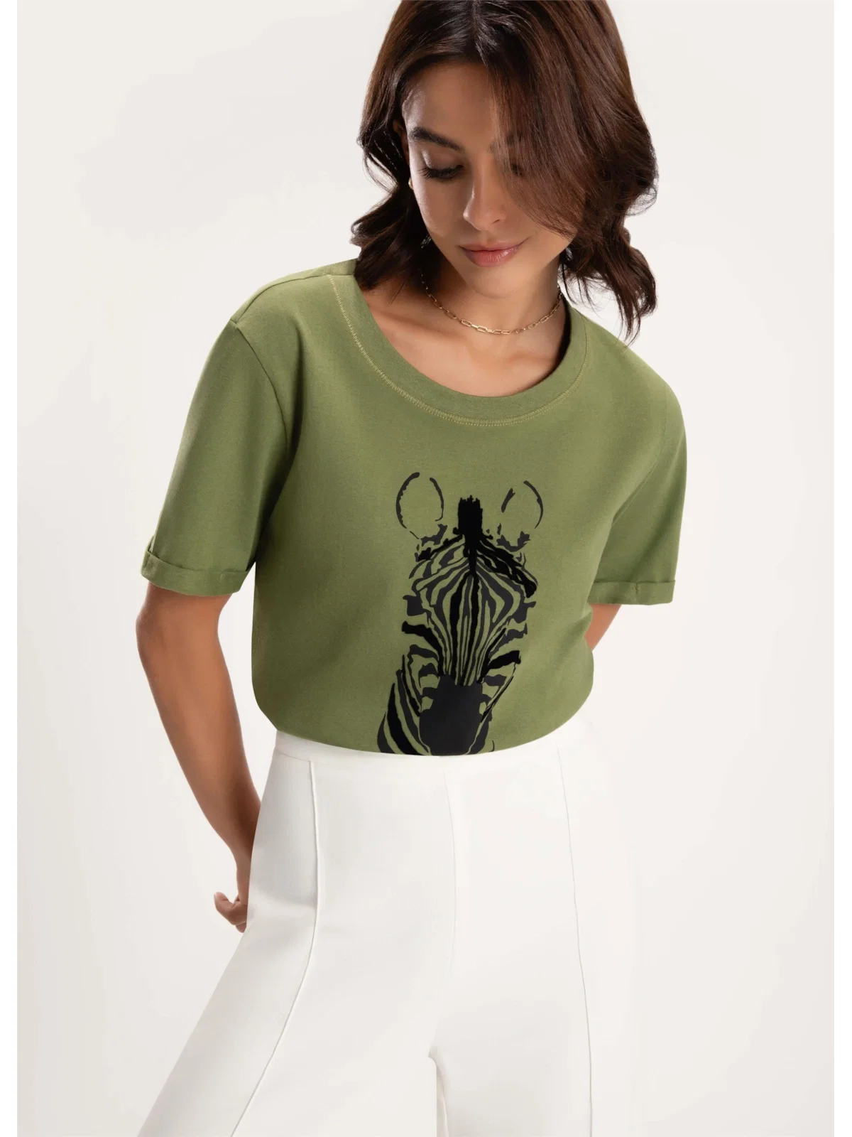 T-Shirt Zebra Verde Oliva — imagem 1