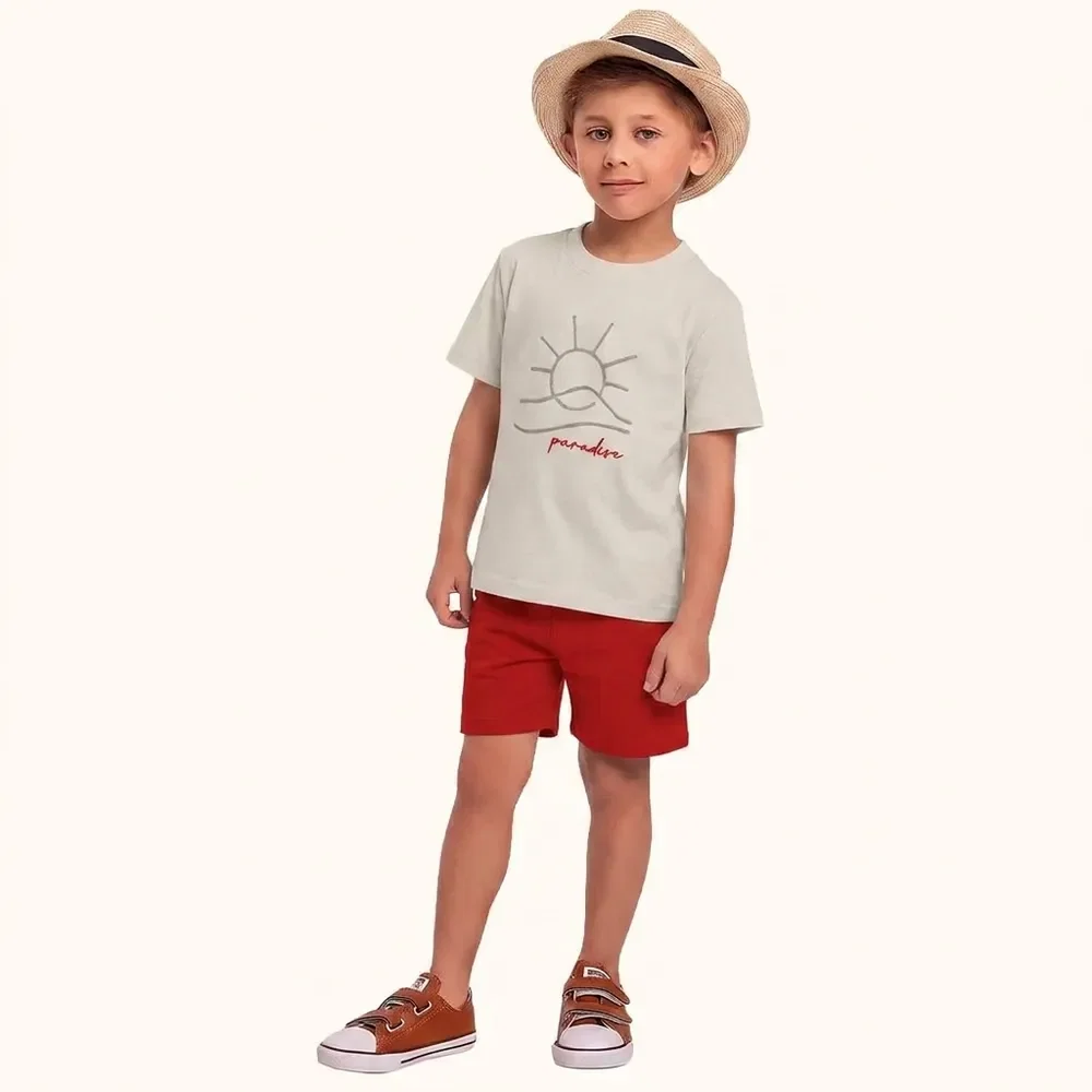 Conjunto camiseta em meia malha e bermuda em moletinho com bordado — imagem 1