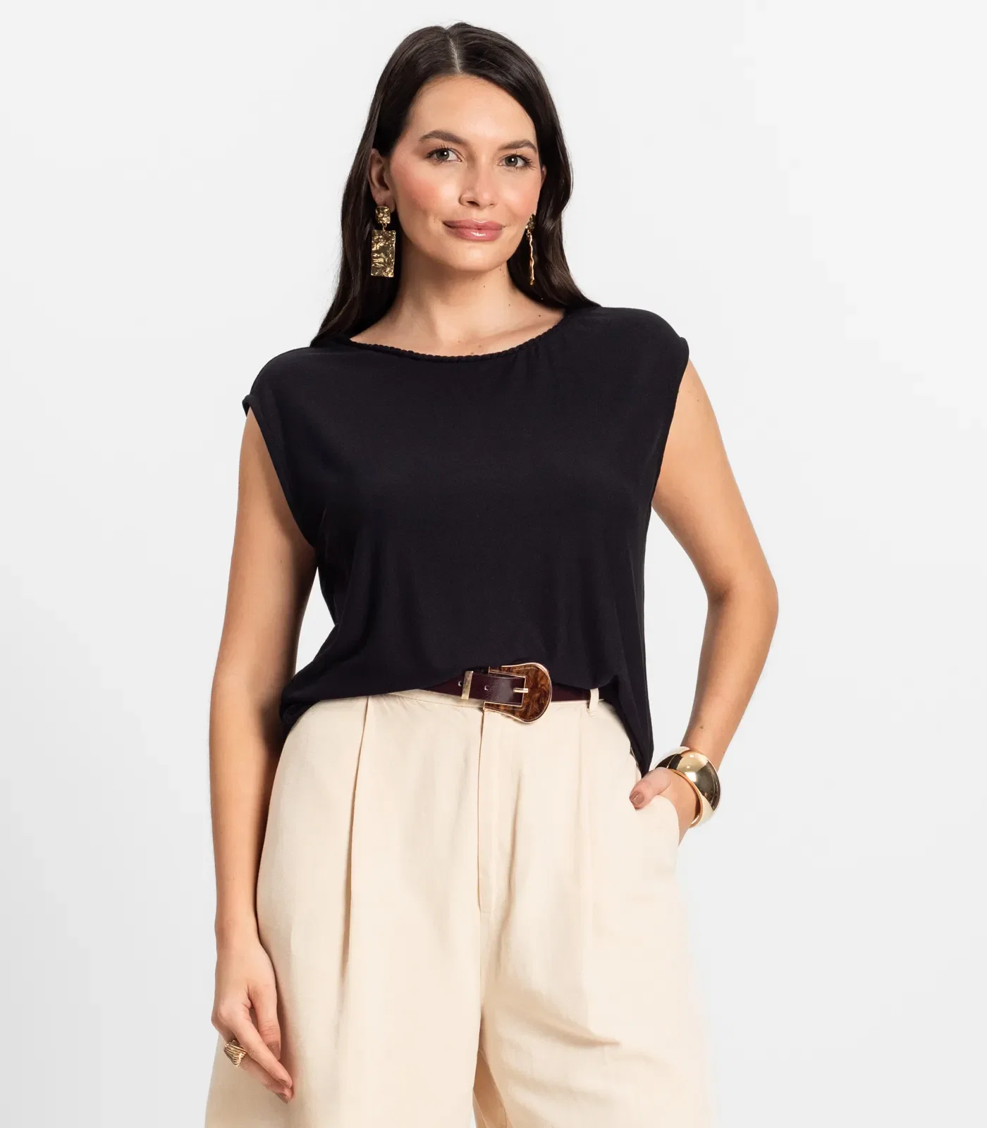 Blusa Feminina em Visco Creponada Rovitex Preto