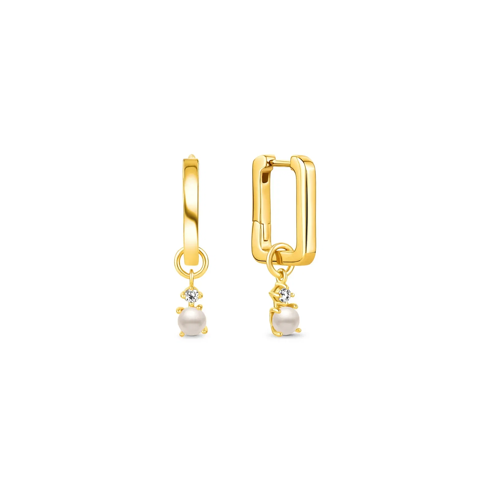Argola Life em Prata 925 com Banho de Ouro Amarelo 18k e Pedras Incolores, 22mm