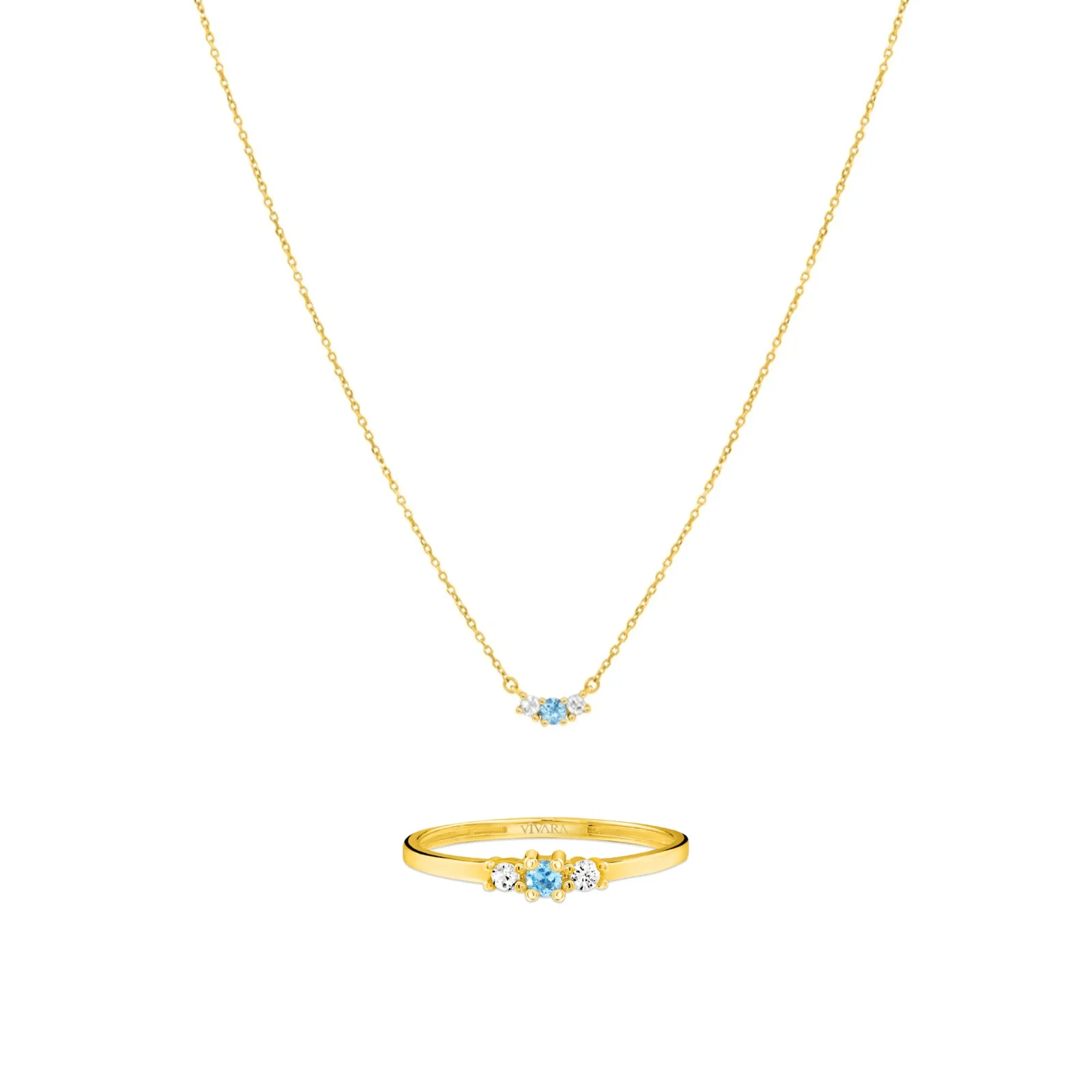 Conjunto Anel + Colar em Ouro Amarelo 18K Topázio Swiss e Safiras Incolores