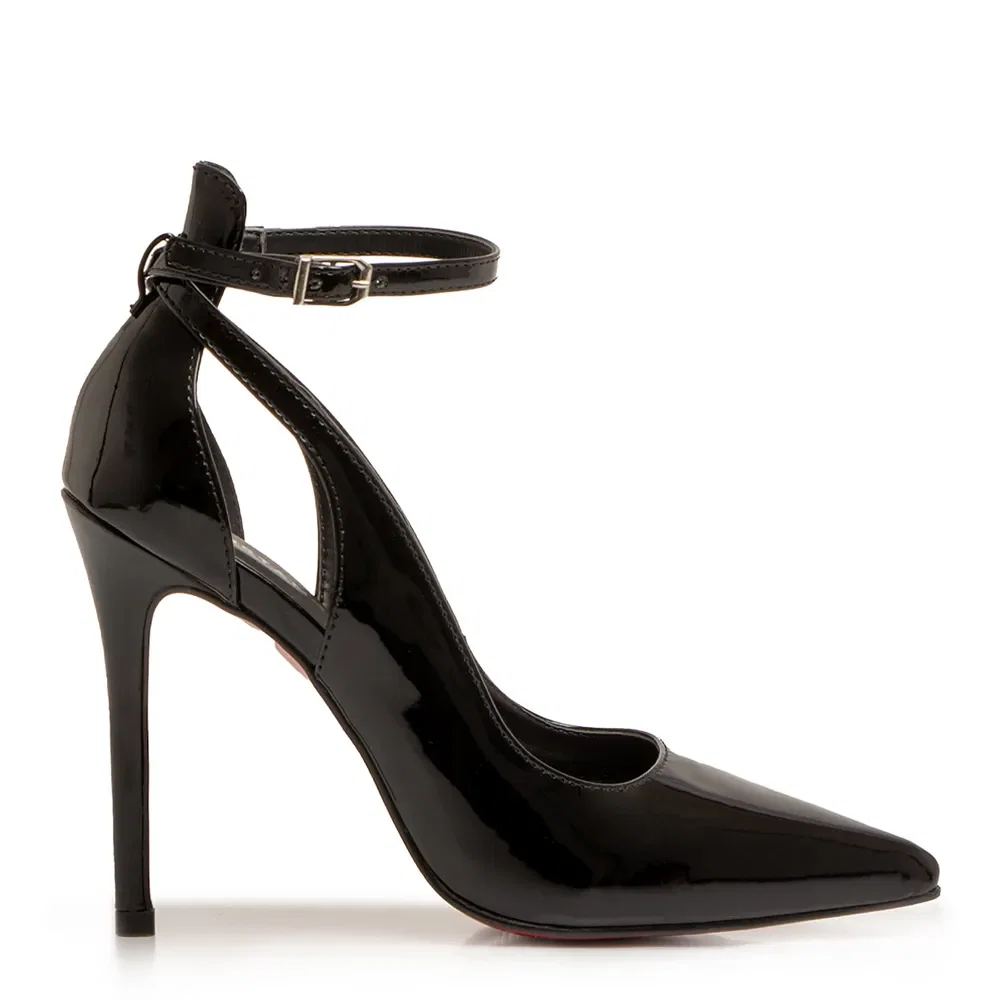 Scarpin Preto Verniz Salto Alto Fino