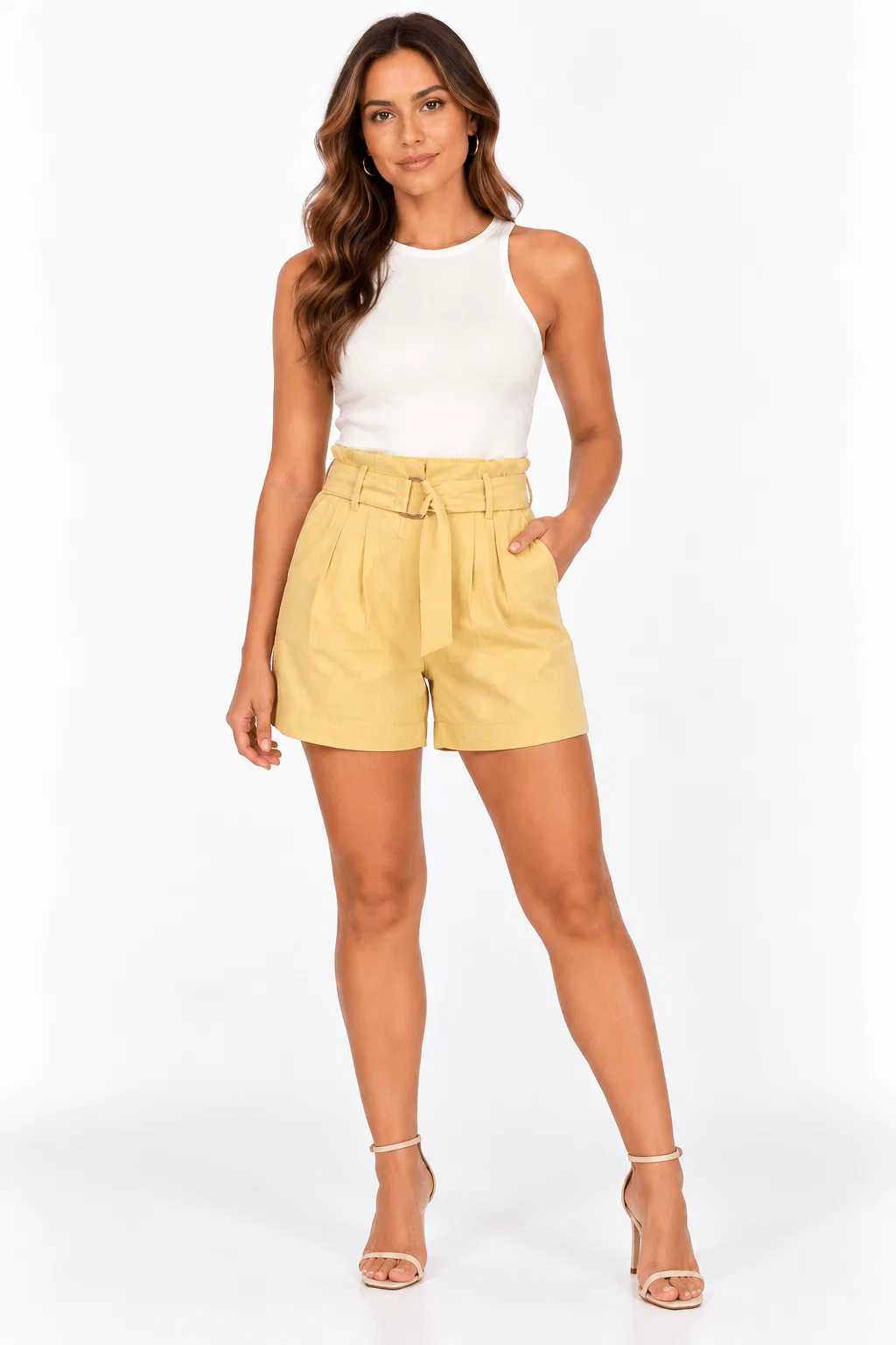Short Alfaiataria Cinto Fivela - Amarelo — imagem 1