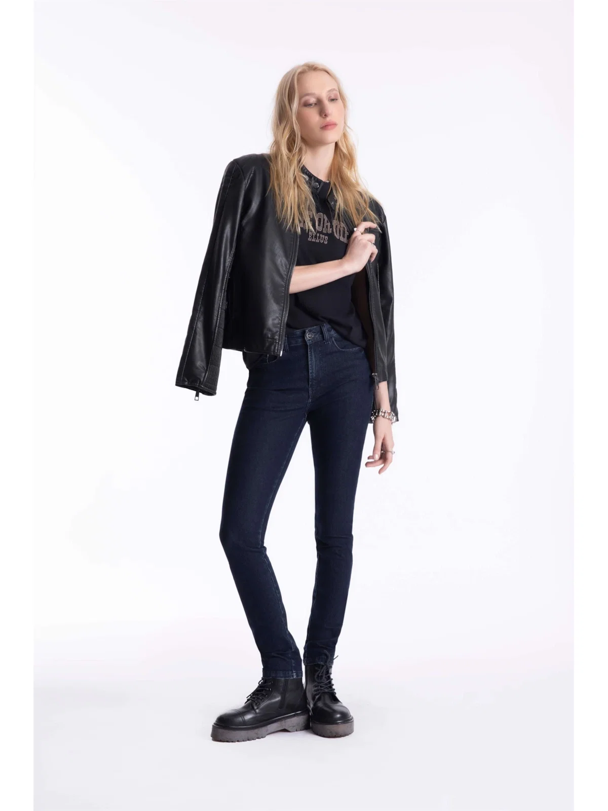 Calça Sprouting Hiper Skinny Lav.Escuro C/ Grampos — imagem 1