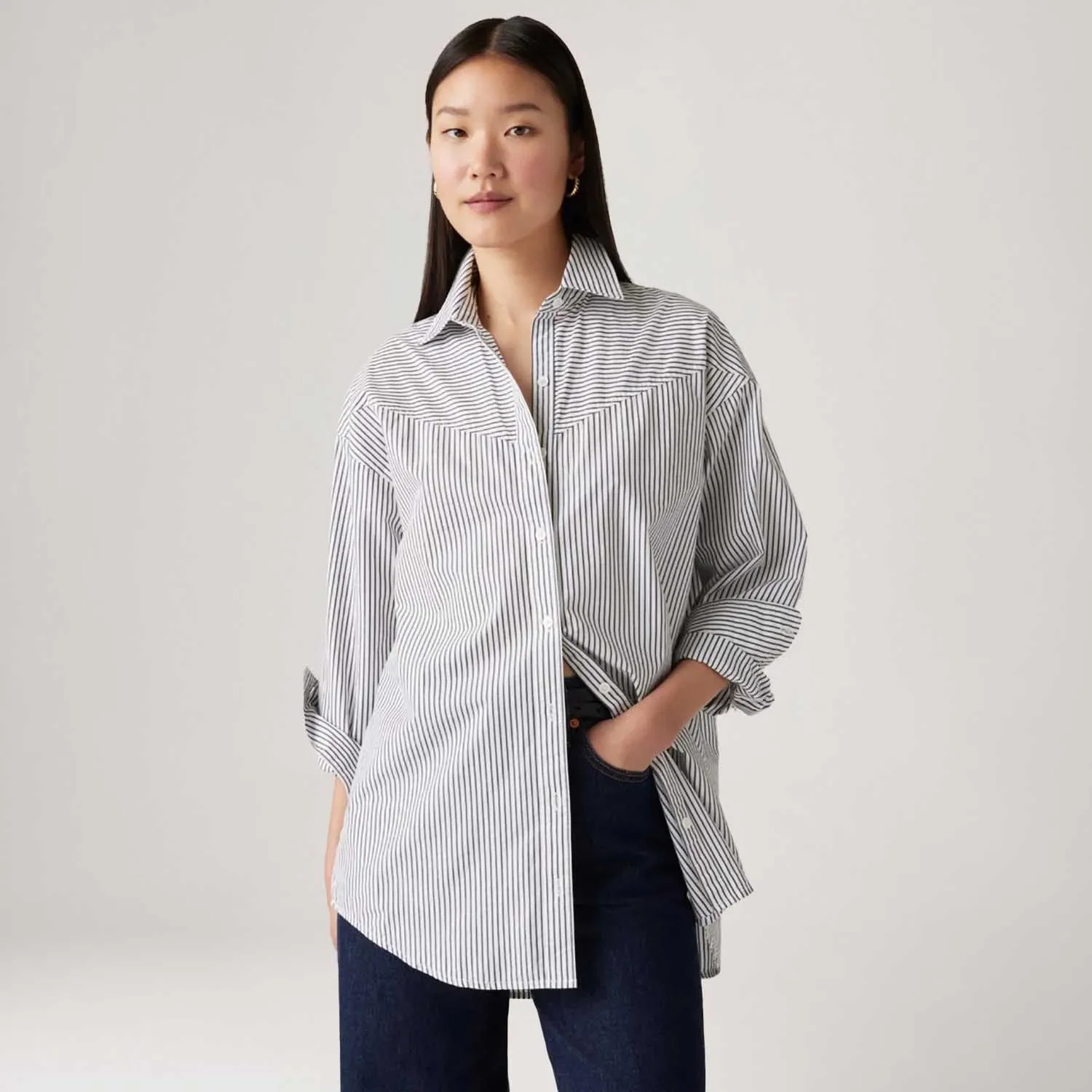 Camisa Levi's® Pieced Lola Listrado Branco Manga Longa — imagem 1