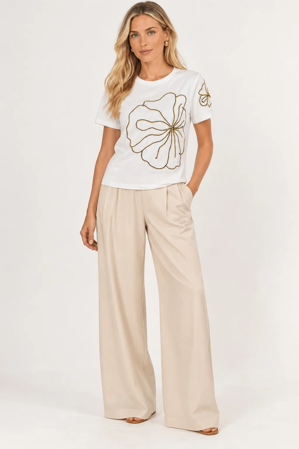 Blusa Bordada Flor Cordonê - Branco
