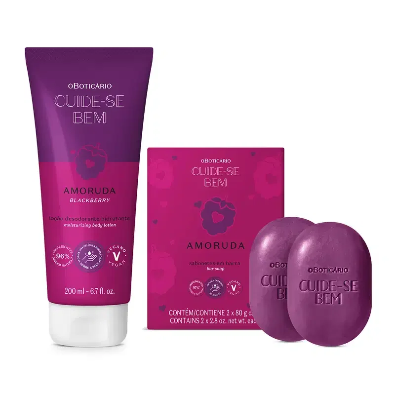 Combo Cuide-se bem Amoruda: Loção Corporal 200ml + Sabonetes Em Barra 2x80g