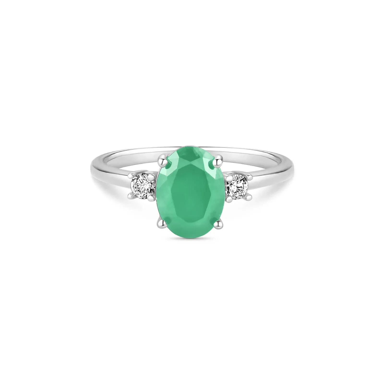 Anel Duquesa em Ouro Branco 18k com Esmeraldas e Diamantes 0,09 ct