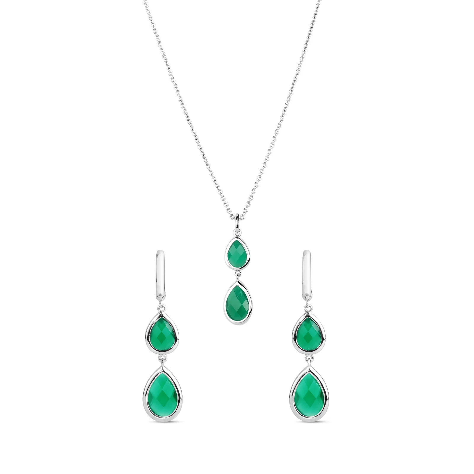 Conjunto Brinco Ivy em Prata 925 com Ágatas Verdes
