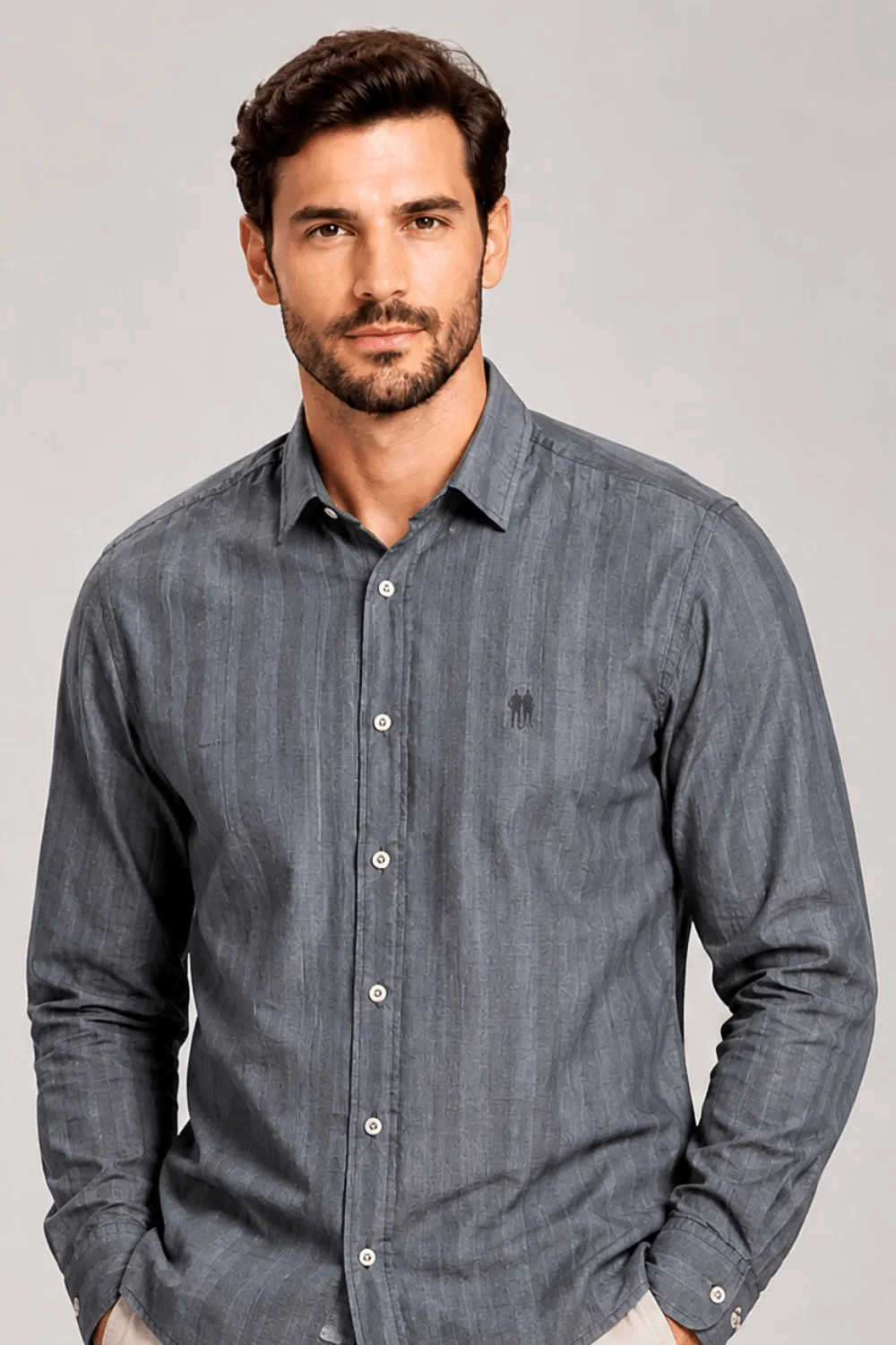 Camisa Masculina Manga Longa Polo Wear Cinza Escuro