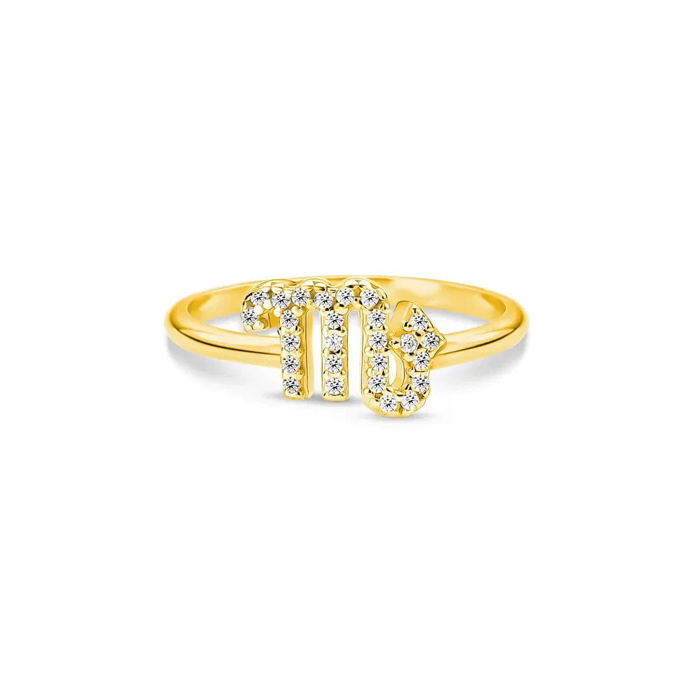 Anel Life Signo Escorpião em Prata 925 com Banho de Ouro Amarelo 18k e Pedras Incolores