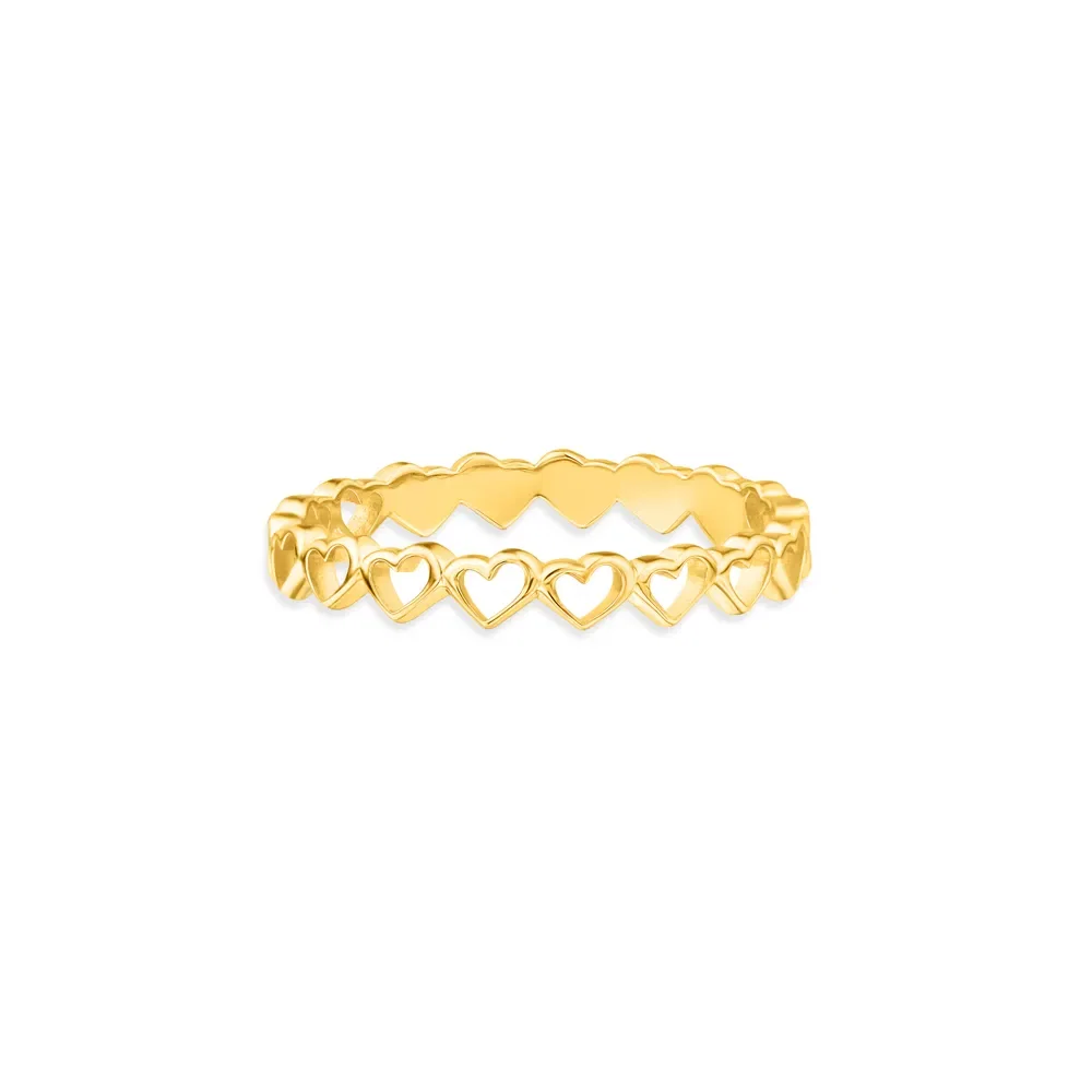 Anel Life Love Corações Vazados em Prata 925 com Banho de Ouro Amarelo 18k