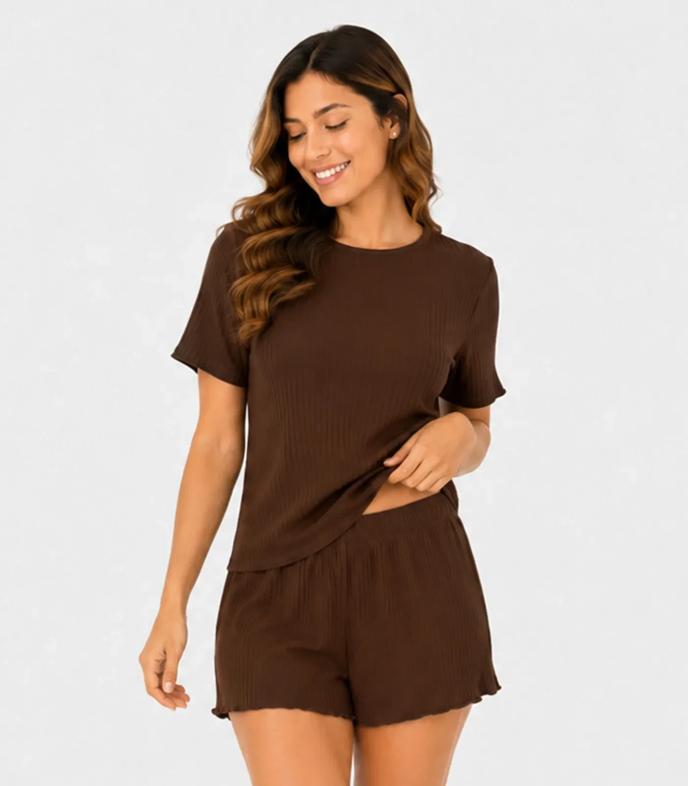 Pijama Feminino Canelado Select Marrom