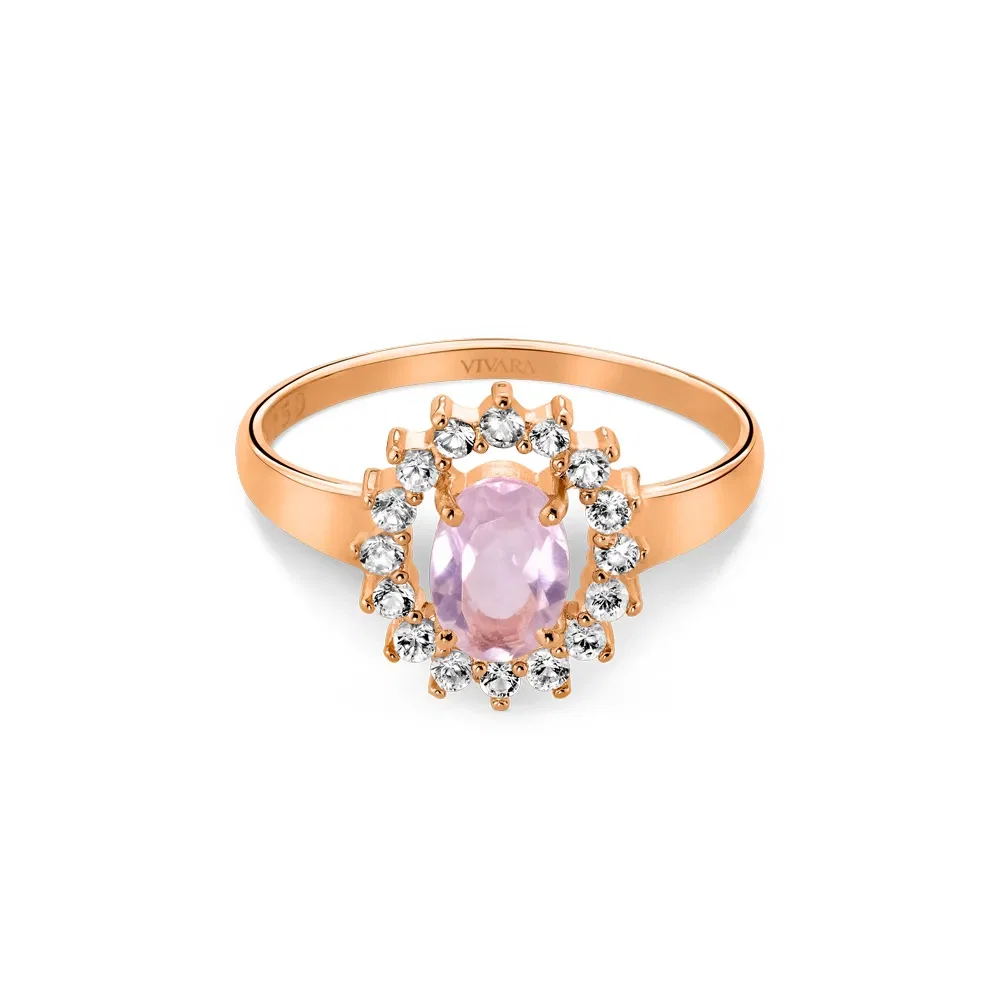 Anel Kate em Ouro Rosé 18k com Quartzo Rosa e Safiras