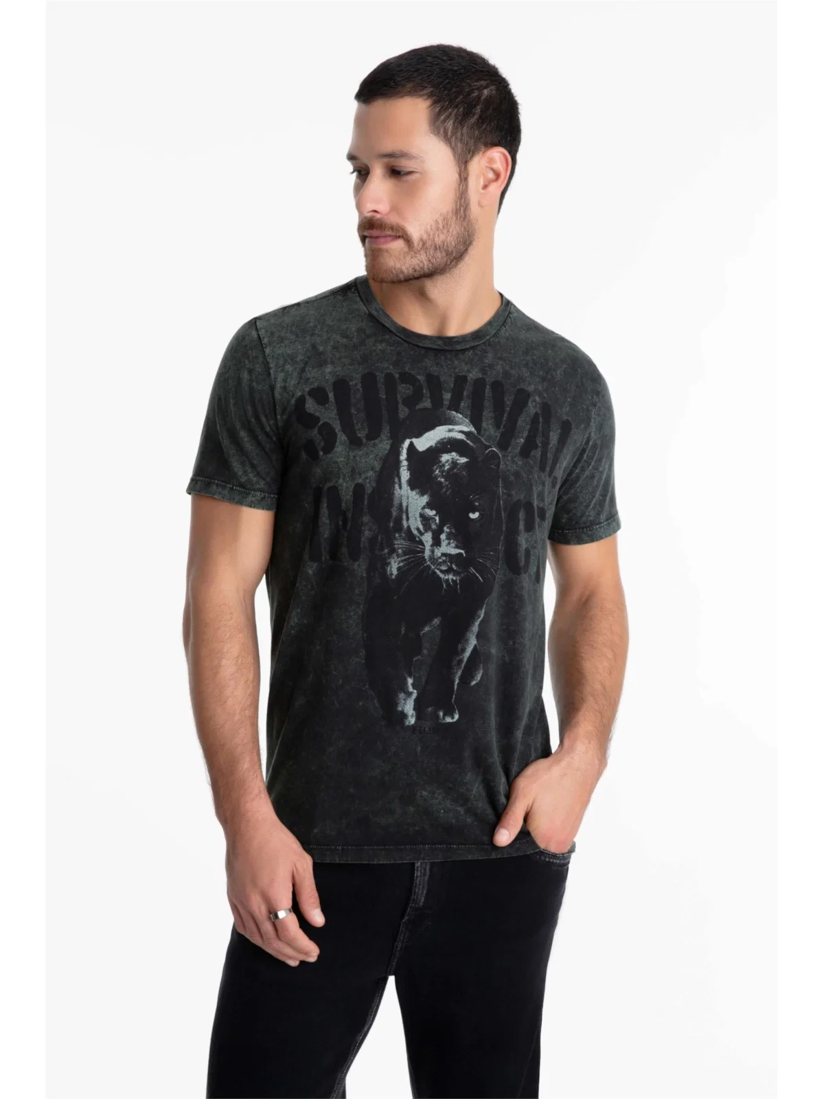 T-Shirt Cotton Marble Panther Instict Classic Verde Militar — imagem 1
