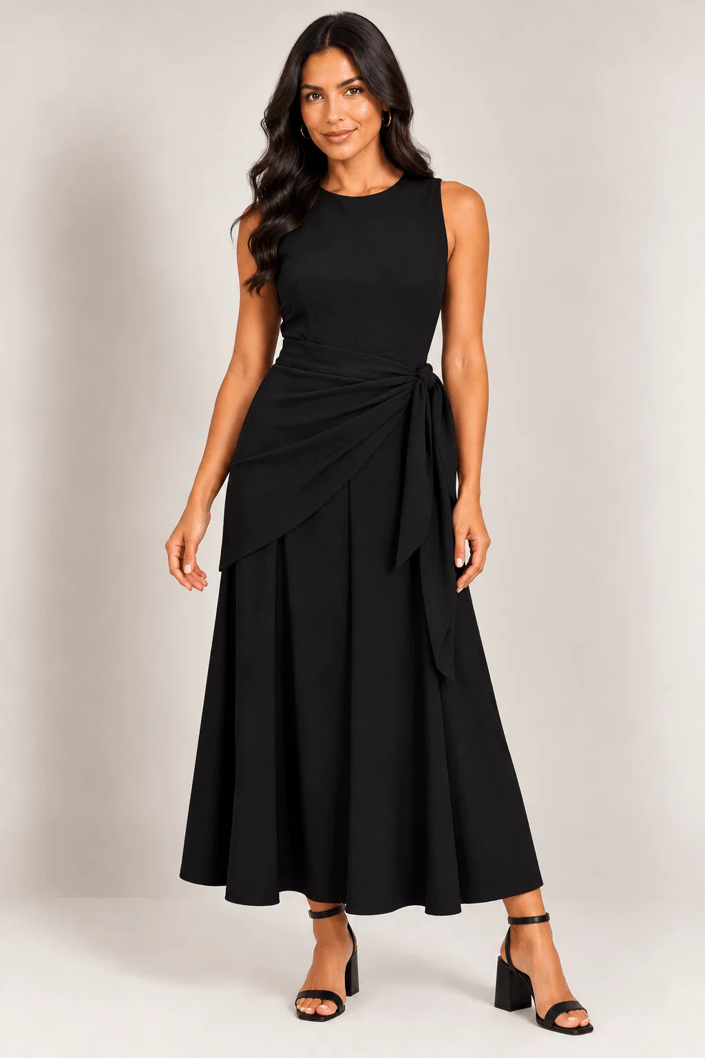 Vestido Midi Detalhe Lenço Amarração - Preto