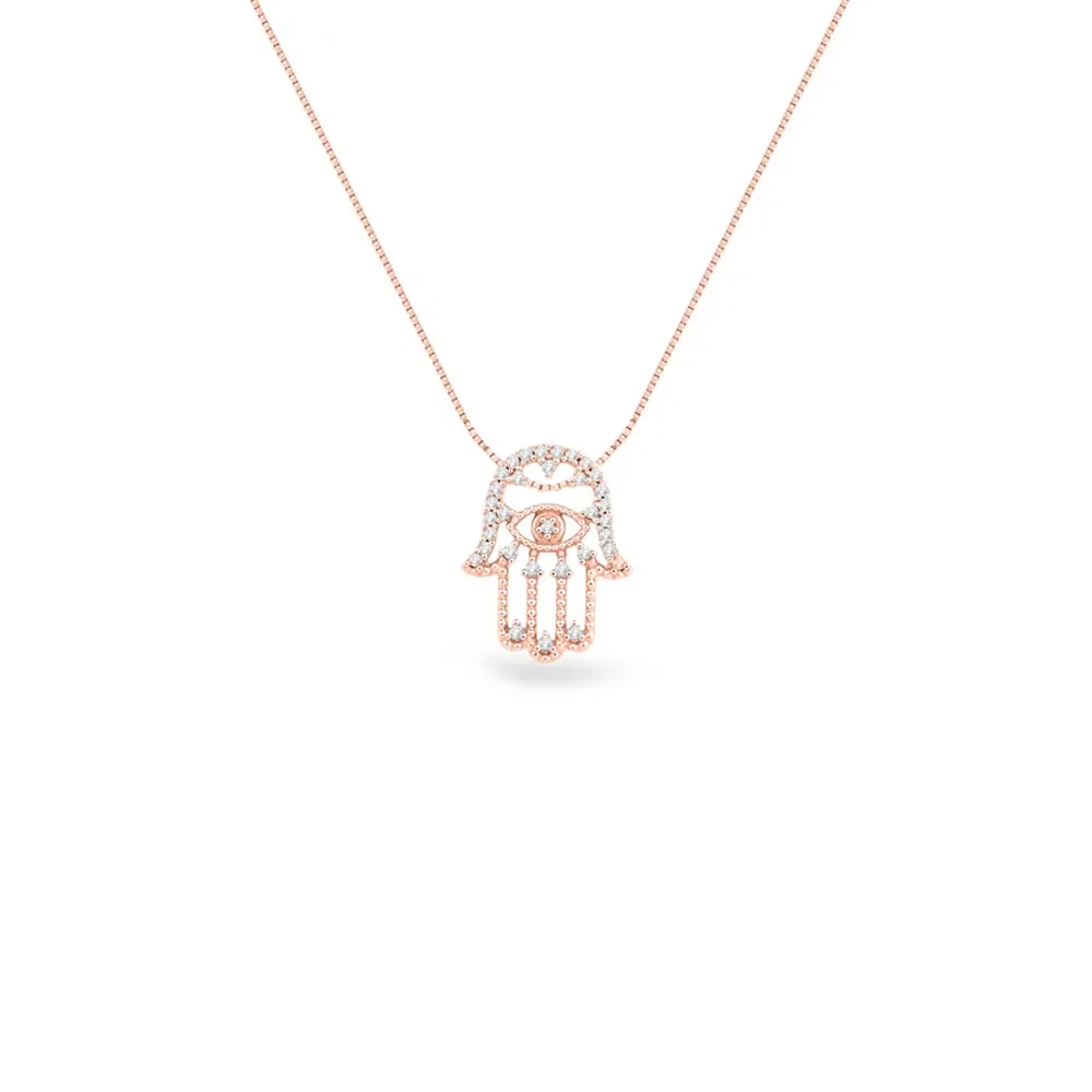 Pingente Medalha Hamsá em Ouro Rosé 18k com Diamantes, 14.8mm — imagem 1