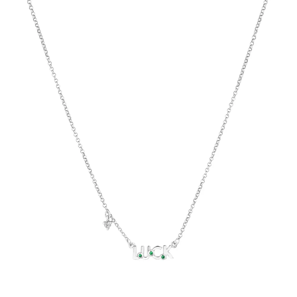Colar Life Místico Luck Ferradura em Prata 925 com Pedras Verdes e Incolores, 45cm — imagem 1
