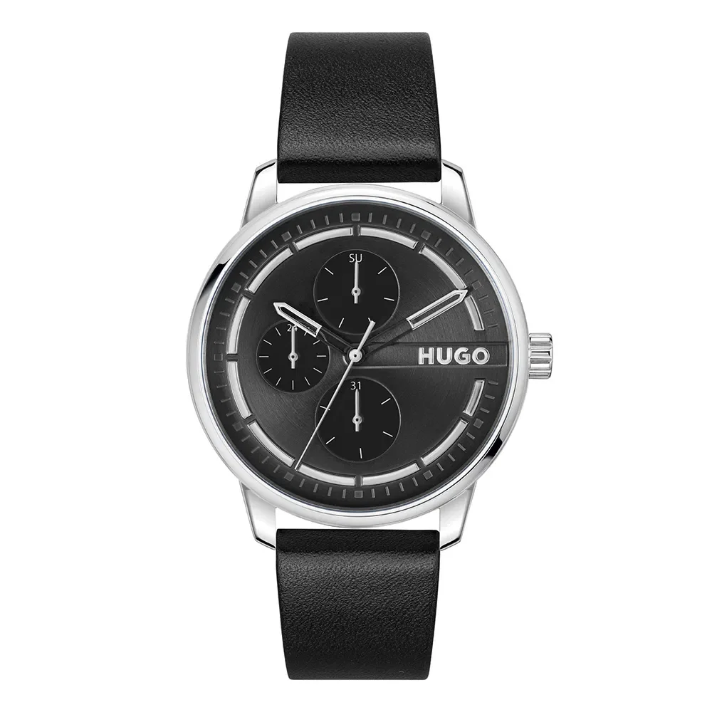 Relógio Hugo Stamp Masculino Couro Preto - 1530366